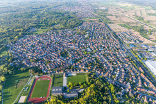 Town View of the streets and houses of the residential areas in Oetigheim in the state Baden-Wurttemberg, Germany