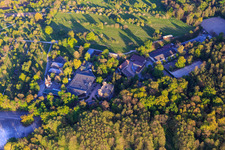 Aerial photograpy of Open-air stage of the Volksschauspiele Ötigheim eV from the west in Ötigheim in the state Baden-Wuerttemberg, Germany