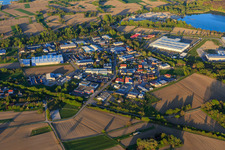 Industrial area Industriestraße from the west with OFTEC Oberflächentechnik GmbH & Co. KG and Faurecia Interieur Systeme GmbH in Hagenbach in the state Rhineland-Palatinate, Germany