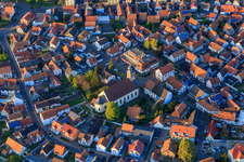 Aerial view of City center with church and town hall in Hagenbach in the state Rhineland-Palatinate, Germany