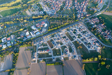 Aerial photograpy of Construction sites for new construction residential area of detached housing estate In den Niederwiesen in Woerth am Rhein in the state Rhineland-Palatinate, Germany
