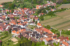 Aerial photograpy of Village - view on the edge of agricultural fields and farmland in Rott in Grand Est, France