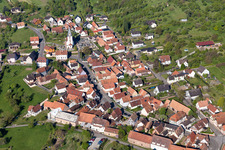 Aerial view of Village view in Morsbronn-les-Bains in the state Bas-Rhin, France