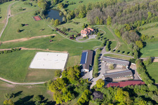 Aerial view of Am Froeschenberg, Haras Lerchenberg in Gundershoffen in the state Bas-Rhin, France