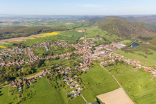 Aerial view of Village - view on the edge of agricultural fields and farmland in Zinswiller in Grand Est, France