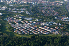 District Oberreut in Karlsruhe in the state Baden-Wuerttemberg, Germany seen from above