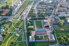 Building complex in the park of the castle Schloss Gottesaue and Otto-Dullenkopf Park in Karlsruhe in the state Baden-Wurttemberg, Germany