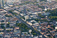 Aerial view of Kriegsstr in the district Innenstadt-West in Karlsruhe in the state Baden-Wuerttemberg, Germany
