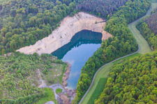 Aerial view of Quarry Lake in the district Löffelsterz in Schonungen in the state Bavaria, Germany