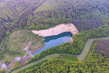 Aerial photograpy of Quarry Lake in the district Löffelsterz in Schonungen in the state Bavaria, Germany