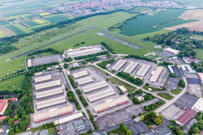 Aerial view of Building complex of the former military barracks in Geldersheim in the state Bavaria, Germany