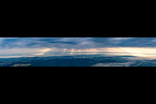 Panorama with two cloud layers in the morning in the district Grub in Schönbrunn im Steigerwald in the state Bavaria, Germany