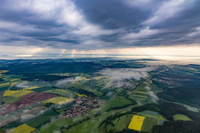Valley of the Rauen Ebrach under clouds in the district Halbersdorf in Schönbrunn im Steigerwald in the state Bavaria, Germany