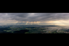 Forest and mountain scenery of Steigerwald at sunrise in Burgebrach in the state Bavaria, Germany