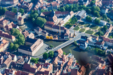 Aerial view of Surveying office at the Bischofsmühlbrücke in Bamberg in the state Bavaria, Germany