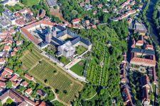 Aerial view of Michaelsberg Monastery above the Michaelsberg Garden and the City Archives in Bamberg in the state Bavaria, Germany