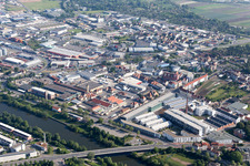 Aerial view of Margaretendamm in Bamberg in the state Bavaria, Germany
