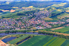 Aerial view of River banks of the Main in the district Trunstadt in Viereth-Trunstadt in the state Bavaria, Germany