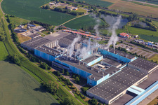 Aerial view of Industrial area Eltmann between A70 and B26 with paper factory Palm GmbH & Co. | Plant Eltmann and Schwarzmüller Deutschland GmbH in the district Limbach in Eltmann in the state Bavaria, Germany