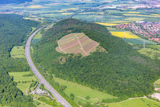 Aerial view of A70 bypasses Hermannsberg in Sand am Main in the state Bavaria, Germany