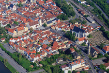 Upper suburb with town hall, town hall Haßfurt, knight's chapel at the cemetery and hospital chapel Holy Spirit in Haßfurt in the state Bavaria, Germany