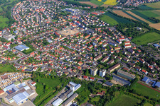 View of the town from the southeast with primary school Haßfurt (Am Dürerweg), Albrecht-Dürer-Mittelschule Haßfurt and Heinrich-Thein-Schule – State Vocational School Center Haßberge in Haßfurt in the state Bavaria, Germany