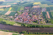 Aerial photograpy of Village on the river bank areas of the Main river in Untertheres in the state Bavaria, Germany