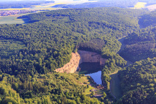 Aerial view of Old quarry and quarry lake Schonungen in the district Löffelsterz in Schonungen in the state Bavaria, Germany