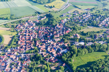 Aerial view of Town View of the streets and houses of the residential areas in the district Oberlauringen in Stadtlauringen in the state Bavaria, Germany