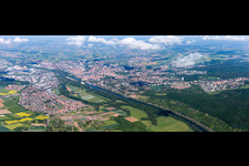 Aerial view of City view on the river bank of the Main river in Schweinfurt in the state Bavaria, Germany