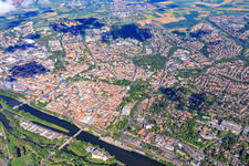 City overview from the east with old town on the Main in Schweinfurt in the state Bavaria, Germany