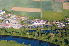 Aerial view of Car dealership building Auto Englert in Wonfurt in the state Bavaria, Germany
