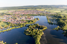 Village on the lake bank areas of Sander Baggersee in Sand am Main in the state Bavaria, Germany