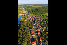 Village view on the Main Canal in front of the lock Limbach of the Schweinfurt Waterways and Shipping Office in the district Limbach in Eltmann in the state Bavaria, Germany