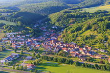 Village view on the B26 from the south in the district Steinbach in Ebelsbach in the state Bavaria, Germany