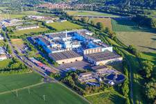 Industrial area Eltmann from the northwest with paper factory Palm GmbH & Co. | Plant Eltmann and Schwarzmüller Deutschland GmbH in the district Limbach in Eltmann in the state Bavaria, Germany