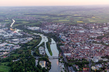 Oblique view of City view on the river bank of the Main river in Schweinfurt in the state Bavaria, Germany