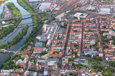 Aerial view of ECE commercial area with Stadtgalerie Schweinfurt and MediaMarkt Schweinfurt City in Schweinfurt in the state Bavaria, Germany