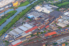 SKF industrial park between B26 and Uferstraße with SKF GmbH Plant 2 and ZF Friedrichshafen AG - ZF Aftermarket in the district Oberndorf in Schweinfurt in the state Bavaria, Germany