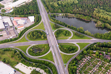 Traffic flow at the intersection- motorway A 7 Exit Centre in Schweinfurt in the state Bavaria, Germany