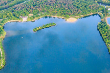 Quarry lake with Beach Cafe at the quarry lake Schweinfurt in the district Oberndorf in Schweinfurt in the state Bavaria, Germany