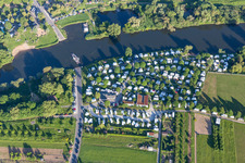 Camping with caravans and tents in the district Escherndorf am Main in Volkach in the state Bavaria, Germany