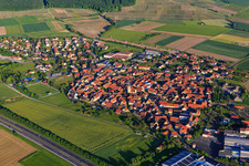 Village view beyond the A3 from the northwest in Abtswind in the state Bavaria, Germany