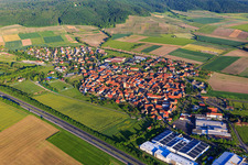 Aerial view of Village view beyond the A3 from the northwest in Abtswind in the state Bavaria, Germany
