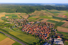 Aerial photograpy of Village view beyond the A3 from the northwest in Abtswind in the state Bavaria, Germany