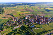 Aerial view of Village overview from the east with Abtswinder Naturheilmittel GmbH & Co. KG in Abtswind in the state Bavaria, Germany