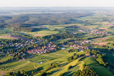 Village - view on the edge of agricultural fields and farmland in Untersteinach in the state Bavaria, Germany