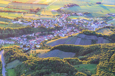 Aerial view of Village view with vineyards from the east in the district Zell am Ebersberg in Knetzgau in the state Bavaria, Germany