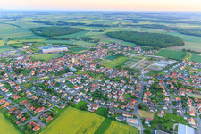 Aerial view of Overview of the town from the northeast in Grettstadt in the state Bavaria, Germany