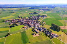 Aerial photograpy of Village view from the west in the district Dürrfeld in Grettstadt in the state Bavaria, Germany